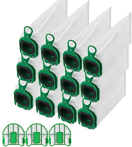 Nuangoo 12 Stück Staubsaugerbeutel,Staubbeutel für Vorwerk Kobold VB100 FP 100 Premium Filtertüten mit 3 Motorschutzfilter Ersatz Staubbeutel für Kobold VB100 Akku-Staubsauger