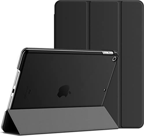 JETech Hülle für iPad 6./5. Gen 9,7 (2018/2017), Schwarz | Schlanke Transluzent Rückseite, Dreifach-Ständer, Auto Schlafen/Wachen, Leichter Stoßschutz