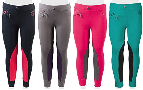 PFIFF 102603 Kinder Reitleggings Ella Stoff Besatz Reithose Mädchenreithose, Pink / Grau 140