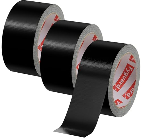Fyguard 3 Rolle Panzertape, 48mm x 18m Panzerband Schwarz Wasserdichtes Reparaturband Gewebeband 210μ Gaffa Tape Handreißbar zum Innen & Außen Reparieren Befestigen Bündeln, 54m Insgesamt