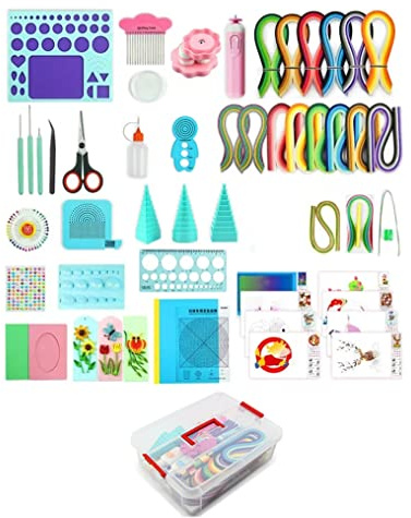 Quilling-Komplettset mit 1860 Papierstreifen, elektrischem Quilling-Stift | Papierstreifen in 3/5/10 mm, Crimper, Kamm & 3D-Werkzeuge, für Einsteiger bis Fortgeschrittene, DIY-Projekte & Unterricht