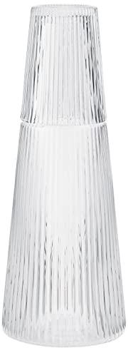 Stelton Pilastro geriffelte Glaskaraffe - Dänisches Design - Art Deco Stil - Spülmaschinenfest - Karaffe mit Deckel - Wasserkaraffe - 1 Liter
