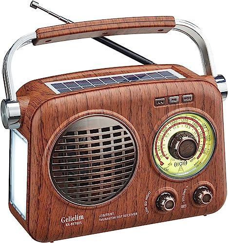 G Keni Tragbares Radio Retro, AM FM Shortable Radios mit bestem Empfang, kleines Vintage-Radios mit Bluetooth-Lautsprecher, wiederaufladbar/Solar/Batterie