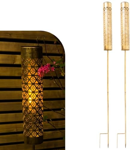 Gadgy Solar Gartenfackeln mit Beweglichem Flammeneffekt – 2er Set LED Fackel Solarleuchten aus Metall – Wetterfeste Gartenbeleuchtung & Deko für Außenbereich, Terrasse & Balkon