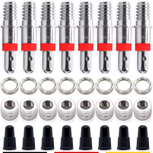 Fahrradventile Blitzventil Ersatz-Set: 8X Dunlop Ventil-Einsatz mit Dichtung, Ventil-Mutter, Ventilkappen, Zubehör Ersatzteile, Citybike Trekking-Bike, Puky Laufrad, Fahrrad-Ventil Wechsel