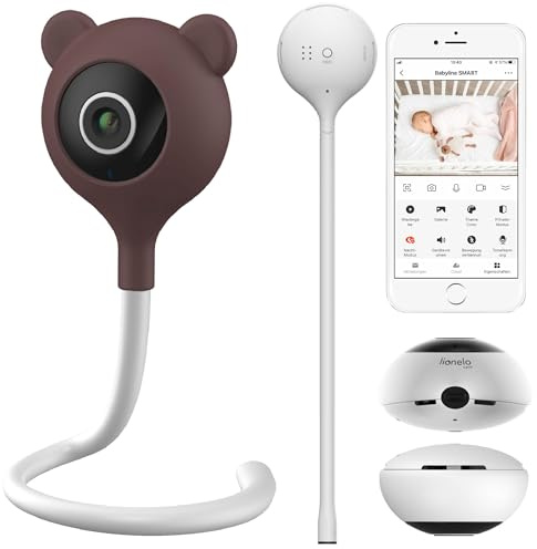 Lionelo Babyline Smart elektronisches Babyphone,Baby Camera Wi-Fi,Mobile Applikation,Bewegungs Geräuscherkennung,Sichtbarkeit im Dunkeln,Temperatursensor, Innenbereich 5,3 x 3,3 x 28,5