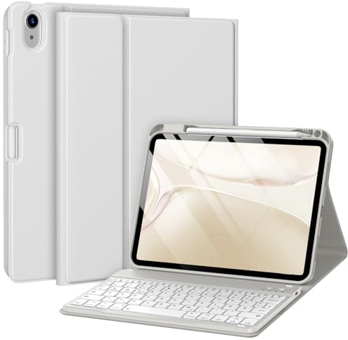 drivego Hülle mit Tastatur für iPad (A16) 11. Generation/10. Generation | Magnetische Anti-Detach Tastatur Hülle für iPad 11 Zoll 2025/10.9 Zoll 2022 mit Stifthalter, QWERTZ Layout Keyboard, Grau