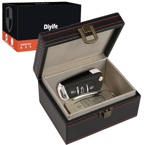 Diyife Keyless Go Schutz Autoschlüssel, Faraday Box, 117 x 92 x 64 mm | Schlüsselbox Keyless Go Schutz, Premium Leder, Anti-Diebstahl Schutz RFID Signal Blocking Box, Schlüsseletui