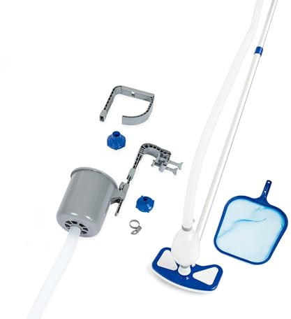 Bestway Flowclear Poolpflege Set, Deluxe mit pumpenbetriebenem Poolsauger, Skimmer und Kescher, für alle gängigen Poolgrößen, Mehrfarbig
