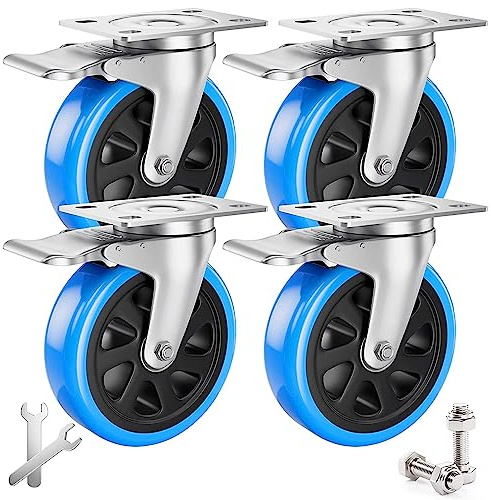 Asibaade 4PCS Schwerlastrollen 125mm inkl. Montagezubehör Transportrollen Lenkrollen mit Bremsem 360° Drehung bis 720KG Tragbarkeit für Möbeltransport & Industrietransport