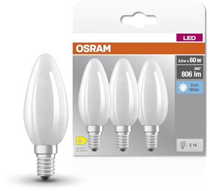 Osram Star Filament-Lampe für E14-Sockel, mattes Glas,Kaltweiß (4000K), 806 Lumen, Ersatz für herkömmliche 60W-Leuchtmittel, nicht dimmbar, 3-er Pack