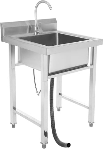 ACROSSPART Freistehende Edelstahl Spültisch, Spüle mit Unterschrank und 360 ° Rotatable Faucet, Küchenspüle, Einstellbare Höhe, 60 * 60 * 93cm