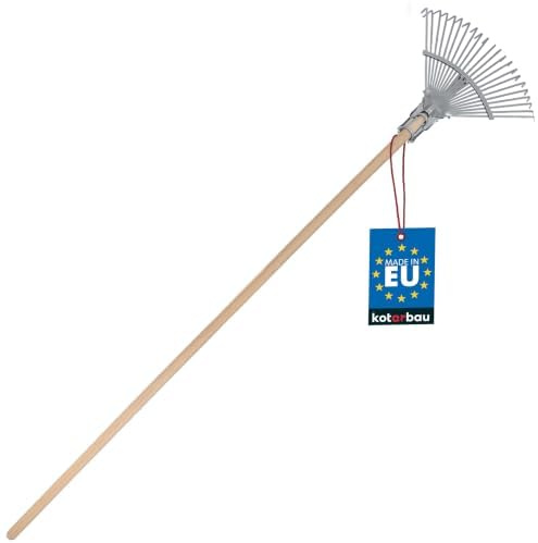 KOTARBAU® Laubrechen mit Stiel - Fächerbesen verstellbar - Arbeitsbreite 28-40,5 cm - Garten Besen mit Holzstiel - Laubbesen - Robustes Gartenwerkzeug - Stahl - Silber