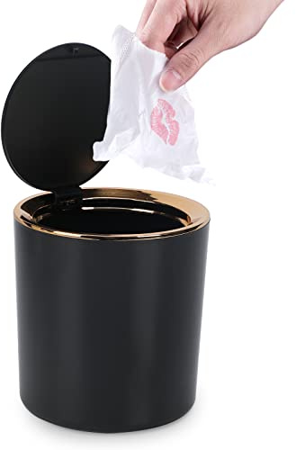 JEEZAO Tischmülleimer mit Deckel, Mini Mülleimer Tischabfalleimer 2.6L | Mülltonne Klein Papierkorb für Schreibtisch, Badezimmer, Wickeltisch, Küche (Schwarz)