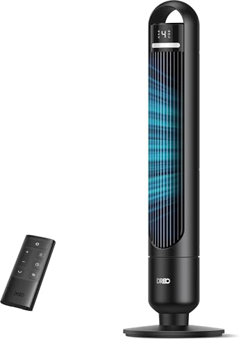DREO Leiser Turmventilator, Ventilator mit Fernbedienung für Schlafzimmer, Tower Fan mit 4 Geschwindigkeiten, 3 Modi, 9,8 m Windreichweite, 8H Timer, 90° Oszillierend für Wohnzimmer
