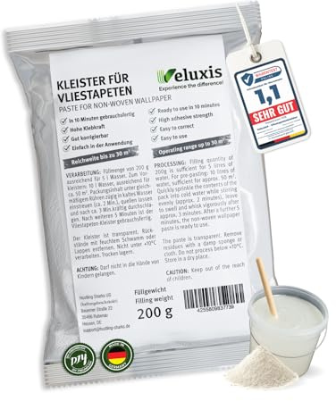 Tapetenkleister Vliestapetenkleister – Kleister Vliestapete, 1 Beutel für 30 m², fleckenfrei & korrigierbar, gebrauchsfertig in 10 Min – Veluxis