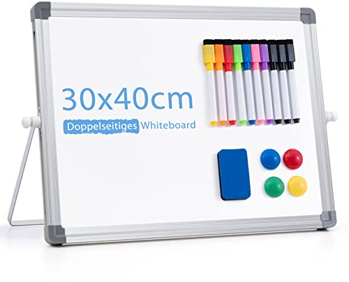 Magnetic Whiteboard Abwischbar für Schreibtisch,Magnetische Tragbare Doppelseitig Beschreibbar Staffelei White Board mit Ständer(30 x 40cm)