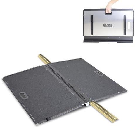 KMINA Klappbare Rollstuhlrampe für Türschwellen 4 cm Höhe, Tragbare Türschwellenrampe aus Aluminium mit Tasche, Orthopädische Schwellenrampe für Rollstuhl und Gehhilfen bis 272 kg
