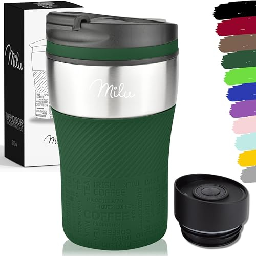 Milu Thermobecher Kaffee to go - 210ml - 100% Auslaufsicher – Isolierbecher, Kaffeebecher, Trinkbecher aus Edelstahl - Autobecher doppelwand Isolierung - Travel Mug (Olivgrün)
