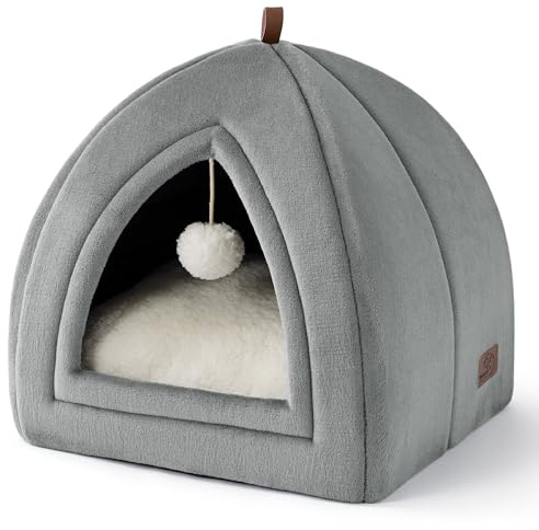 BEDSURE Katzenhöhle Katzen Grau - Faltbare Katzenbett mit waschbaren Kissen, Katzenzelt für Kätzchen kleine, mittelgroße Haustier, weiches und warmes Katzenhaus für drinnen, 40x40x40cm