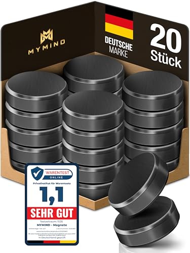 MYMIND® Magnete für Magnettafel [EXTRA STARK] – 20x Kleine Magneten 18x5mm – Ideal als Magnet für Kühlschrank, Whiteboard & Pinnwand – Kühlschrankmagnete Schwarz – Kein Zerkratzen