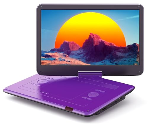 WOLFANG 17,5 Zoll Aufladbarer Tragbarer DVD-Player, 15,6 Zoll HD Bildschirm, 6 Stunden Spielzeit, Sync TV/Beamer, USB/SD Kompatibel, Regionsfrei (Lila)