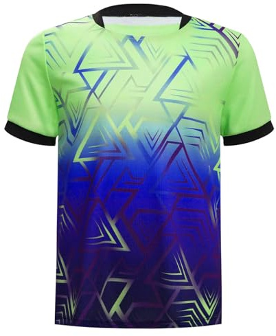 Alvivi Kinder Jungen Sport Shirt Kurzarm T-Shirt Farbverlauf Streifen Schnelltrocknendes Shirt Tops Fußball Trikot Basketball Trainingsshirt A Leuchtendes Grün 158-164