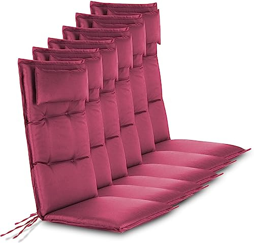 normani 6er-Set Stuhlauflagen Sitzpolster Hochlehner mit Kissen 120x50 cm aus wasserdichtem und pflegeleichtem Outdoor Material - Gartenstuhlauflagen für Draußen und Drinnen Brombeere 120 x 50 x 5 cm