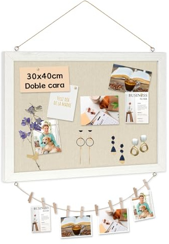 DOLLAR BOSS Pinnwand Kork mit Leinen 30×40CM Korkwand Pinnwand Klein | Pinwand mit Weißem Rahmen Doppelseitige Korktafel Für Zuhause, Vision Board Dekoratives Aufhängen mit 10 Reißzwecken 1 Stück
