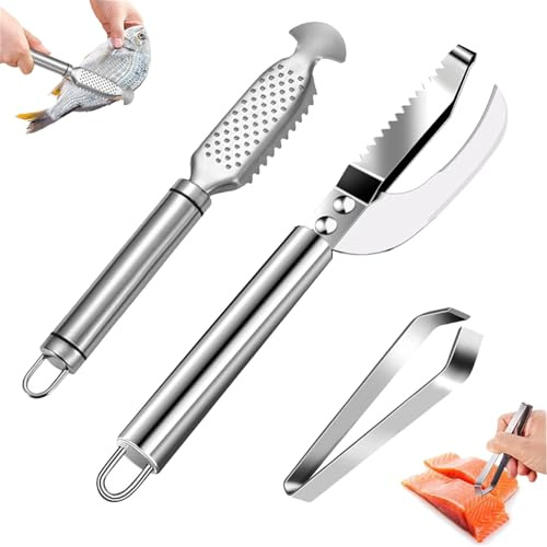 3 Stück Fisch Scaler Entferner, Fischentschupper Entferner Edelstahl, Entferner Fisch Entschuppen, Fisch Entschupper Fischschaber, mit Grätenzange für Küche Entfernung von Fischschalen und Knochen