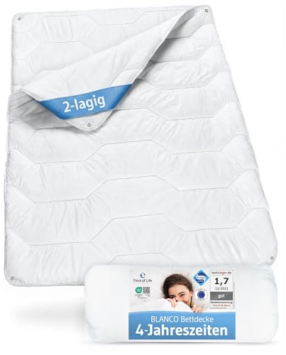 4-Jahreszeiten Bettdecke 135x200 Blanco, Flauschige Ganzjahresdecke mit 2 Lagen, Ideal für Winter & Sommer, Ideale Hygiene für Allergiker, Feuchtigkeitsregulierend & atmungsaktiv, Blanket 135 x 200 cm
