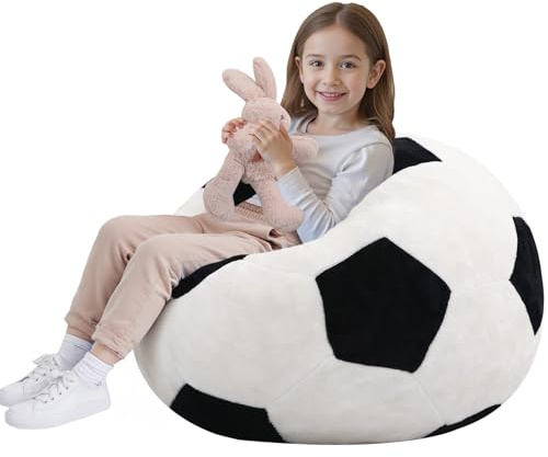 MeMoreCool Sitzsack Kinder Fußball Design – Weicher Flanell Beanbag mit Hochdichter Schaumstoff-Füllung, Gemütlicher Sessel für Jungen & Mädchen im Kuschelecke Kinderzimmer & Spielzimmer
