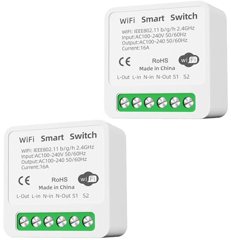 GERUI 2Pcs Smart Lichtschalter,Smart Home WLAN Bluetooth Schalter Wireless Switch Fernbedienung DIY Passt hinter Wandschalter,Smart Switch Kompatibel mit Google Home,Alexa Echo,Smart Life/Tuya