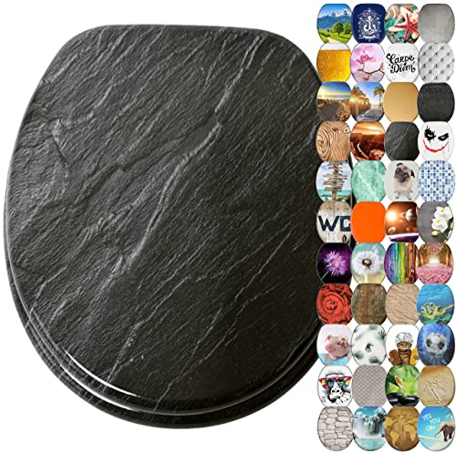 Sanilo WC Sitz mit Absenkautomatik, einfache Montage, aus Holz, Granit | Toilettendeckel mit Soft-Close, hochwertige Oberfläche und stabile Scharniere, inkl. Montagematerial und Videoanleitung
