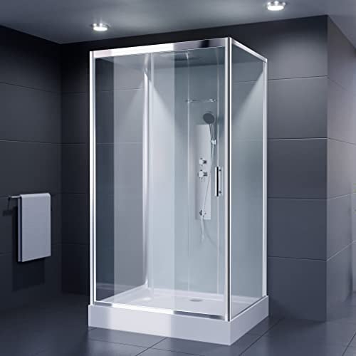 Duschmeister Virginia Komplettdusche inklusive Duschwanne 115 cm x 90 cm x 215 cm hoch Duschkabine Froneinstieg mit vier Wänden rundum geschlossen Dusche komplett frei an Wand Fertigdusche