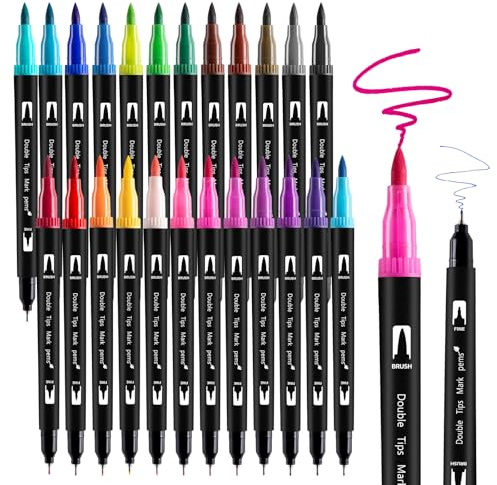 Thboxes 24 Farben Dual Brush Pen Set, Filzstifte Dicke und Dünne Pinselstifte Wasserbasierte Marker Kalligraphie Malstifte Handlettering Fineliner Aquarell Stifte Für Erwachsen Zeichnen DIY