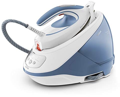 Tefal Dampfbügelstation Express Protect, leistungsstarker 7,5-Bar-Druck | Dampfstoß: 520 g/Min., 1,8 L Wassertank, Smart Temp-Technologie, Kalk-Kollektor, Bügeleisen Dampfstation, weiß/blau, SV9202