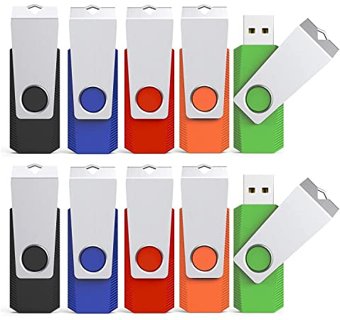 KEXIN USB Stick 8GB 10er Pack, Speicherstick USB 2.0, Buntes Metallgehäuse, Drehbares Design - Schlüsselanhängergeeignete USB-Sticks