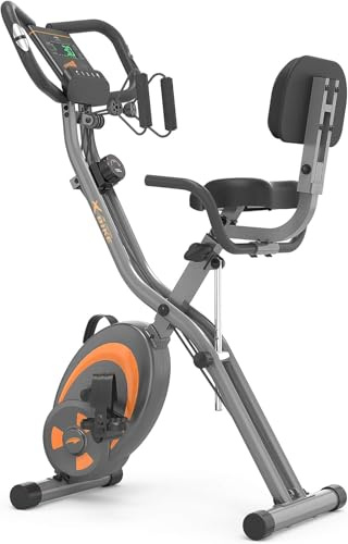 leikefitness Klappbares stationäres Fahrrad mit Arm-Widerstandsbändern, Pulssensor, LCD-Monitor und einfach zu montieren, Indoor-Fahrrad 2280 (grau)