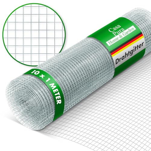 casa pura Drahtgitter feinmaschig - Maschenweite 6,3 mm - verzinkt - 100cm Höhe x 10m Länge - Rolle extra lang - Metallgitter als Volierendraht, Kaninchendraht, Wühlmausgitter für Hochbeet im Garten