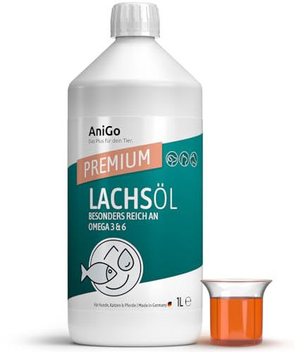 AniGo Premium Lachsöl Hunde 1 Liter, Omega 3 & 6 Barf Öl Hund I Lachsöl Hund 1 Liter I Hochdosiertes Fischöl - in Lebensmittelqualität