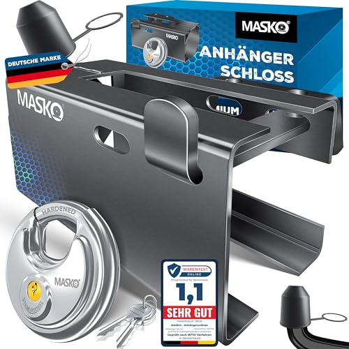 MASKO® Anhängerschloss mit Stecksystem für Angekoppelte & Abgekoppelte Anhänger | Anhänger Schloss Diebstahlschutz Wohnwagen Kastenschloss inkl. Rundbügelschloss & Schlüssel & Schutzkappe, Anthrazit