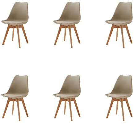 HJhomeheart Esszimmerstühle 6er Set, Skandinavische Küchenstühle Design, Sitzfläche aus Kunstleder, mit Massivholz Beinen, Gepolsterte armlose Stühle,Khaki