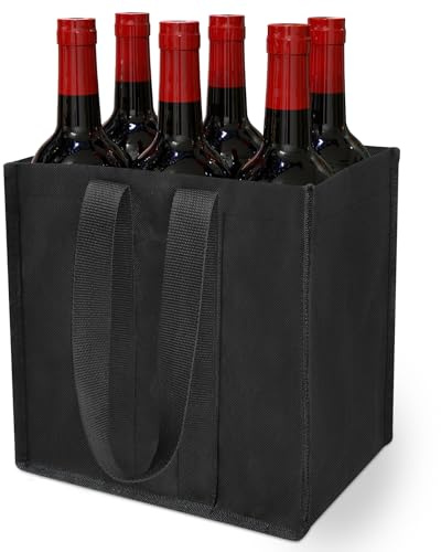 Delixike Flaschentasche 6 Flaschen–Faltbarer Flaschenträger mit Trennwänden–Reißfester Flaschenkorb für Bier, Wein, Getränke-Einkaufstasche – Schwarz,1 Stück