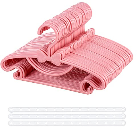 Homewit 40 Stück Baby Kleiderbügel mit Bögen Rosa rutschfest platzsparend | 29.5 cm Kinderkleiderbügel, Platzsparend Kleiderbügelketten, Ideal für Baby- & Kleinkinderkleidung, Kinderzimmer Garderobe