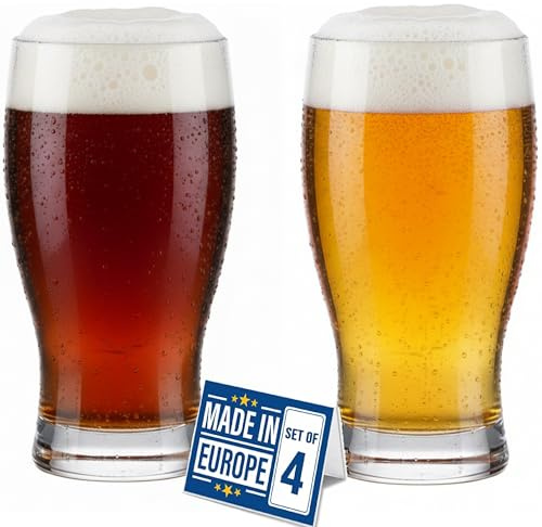NORDIC SCHILLER Premium Pint Biergläser 4er Set, 580ml 100% BLEIFREI Weizenbiergläser, Weizengläser, Trinkläser Pilsner Glas Bargläser Weizenbierglas, Pint Beer Glasses, Bier Glas