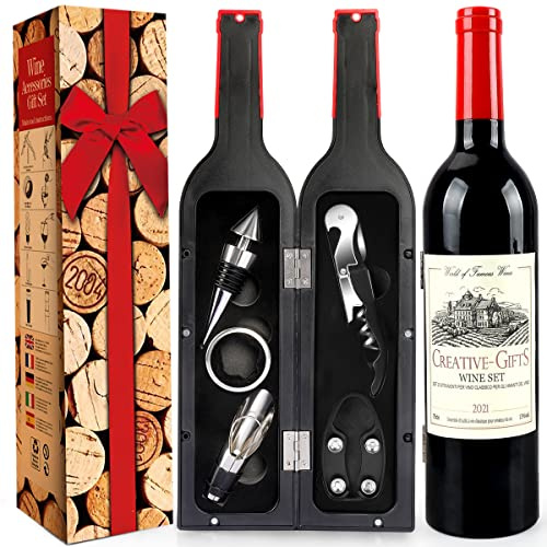 ZBPASL Weinflasche Geformt Korkenzieher Set,Weinöffner,Wein Sommelier Sets mit Flaschenöffner,Weinzubehör Geschenkset (Black 02)