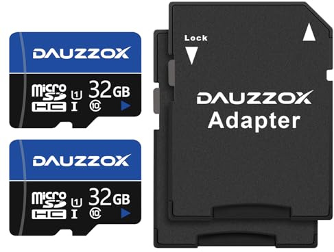 DAUZZOX 2 Pack 32 GB Micro SD Karte, MicroSDHC U1 C10 UHS-I Bis zu 80 MB/s | Speicherkarte Micro SD für Smartphone, Kamera, Überwachungsgeräte, Dash Cam, mit 2 Adapters
