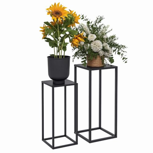 Outsunny 2er-Set Pflanzenständer, Blumenständer, Stahlbeine, Schwarz | mit Skandinavischem Design, Pflanzenhocker für Balkon Garten