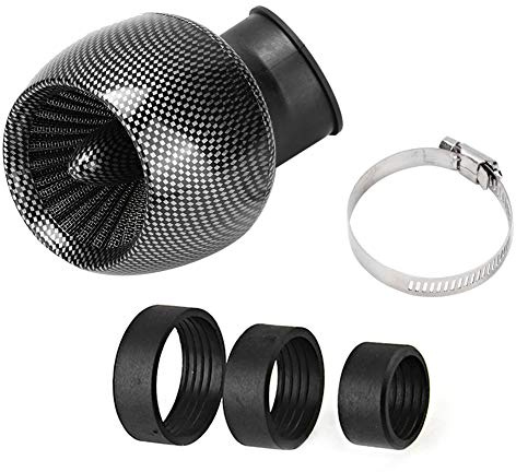 Motorrad Luftfilter Carbonfaser Textur 28-48mm Einlassdurchmesser | Metall-Gummi-Kunststoff Konstruktion, passend für und andere Modelle, reduziert Zylinderabnutzung